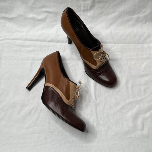 Vintage Stuart Weitzman Womens Leather Lace-Up Heeled Oxford Shoes 8.5 - Picture 7 of 12